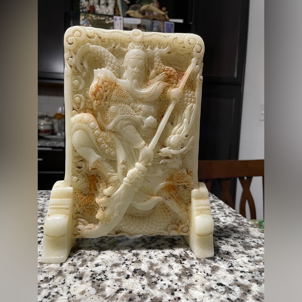 Antique Carved Jade  General Guan Gong King Warrior Statue Sculpture size10”